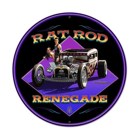 Rat Rod Renegade, Automotive, Round Metal Sign, 28 X 28 Inches