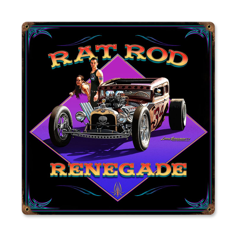 Rat Rod Renegade, Automotive, Vintage Metal Sign, 12 X 12 Inches