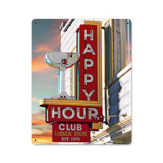 Happy Hour Club, Metal Sign, Metal Sign, 12 X 15 Inches