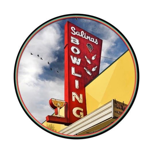 Salinas Bowl, Sports and Recreation, Round Metal Sign, 28 X 28 Inches