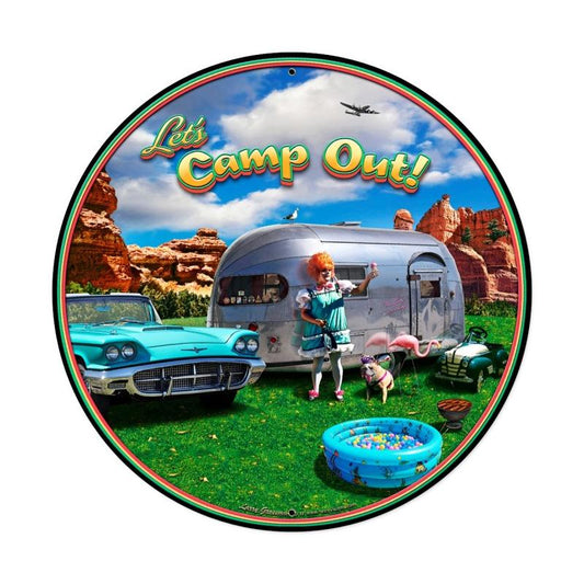 Camp Out Round XL, Automotive, XL Sign, 28 X 28 Inches