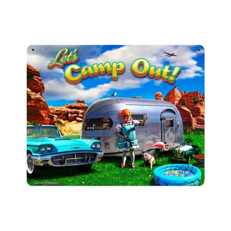 Camp Out, Automotive, Metal Sign, 12 X 15 Inches