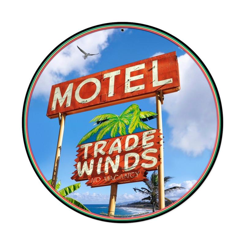Trade Winds Motel Round, Automotive, Round Metal Sign, 14 X 14 Inches