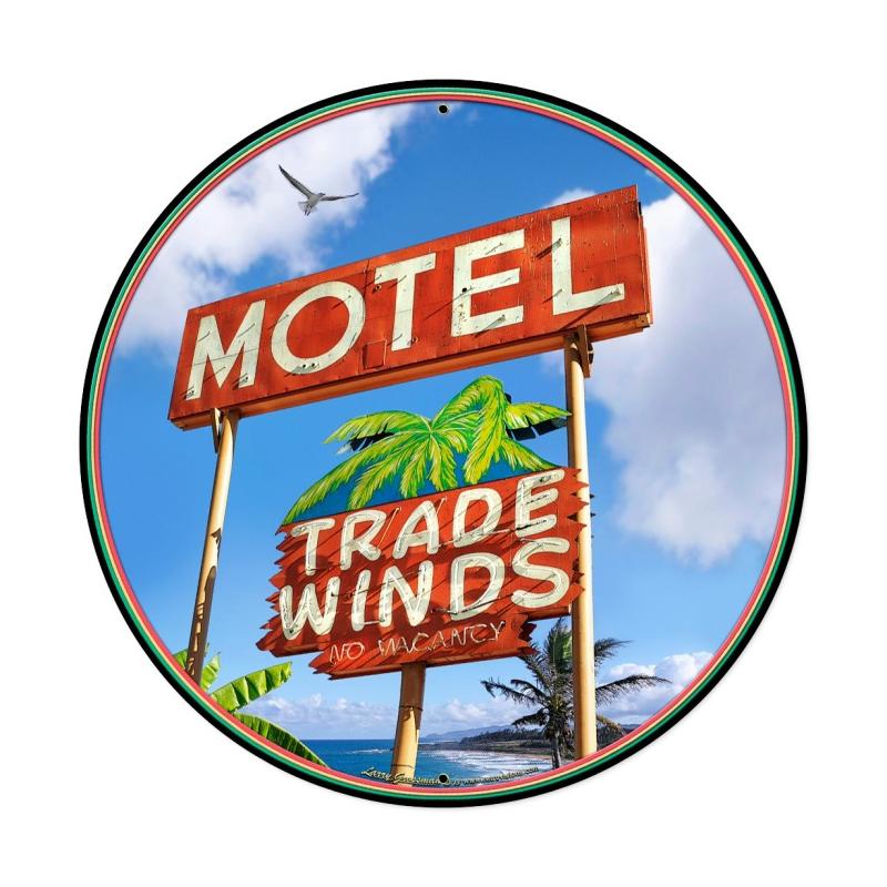 Trade Winds Motel Round XL, Automotive, XL Sign, 28 X 28 Inches