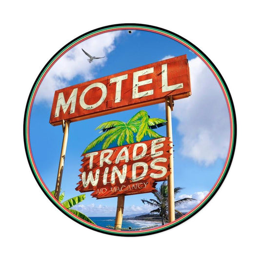 Trade Winds Motel Round XL, Automotive, XL Sign, 28 X 28 Inches