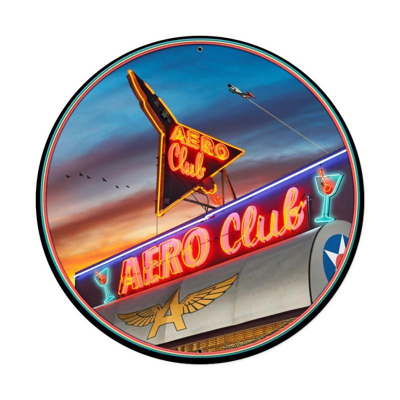 Aero Club Round XL, Bar and Alcohol, Round Metal Sign, 28 X 28 Inches