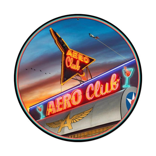 Aero Club Round, Bar and Alcohol, Round Metal Sign, 14 X 14 Inches