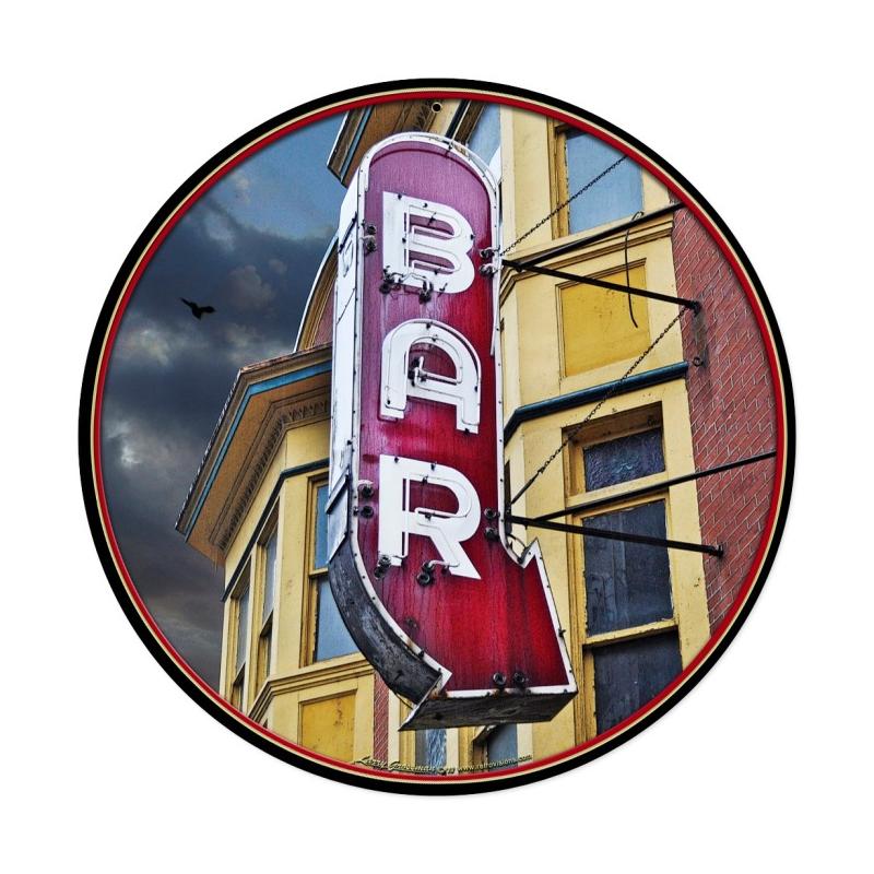Bar Round, Bar and Alcohol, Round Metal Sign, 14 X 14 Inches
