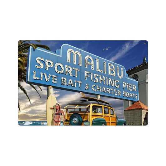 MALIBU PIER, Automotive, Metal Sign, 12 X 18 Inches