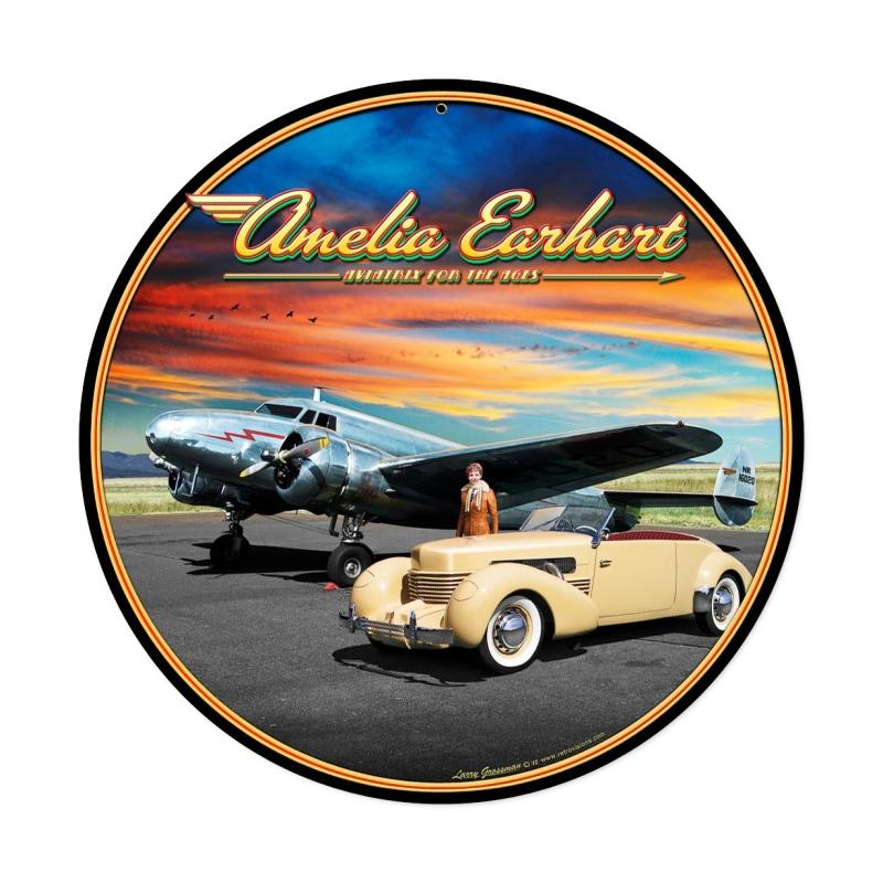 Amelia, Automotive, Round Metal Sign, 14 X 14 Inches