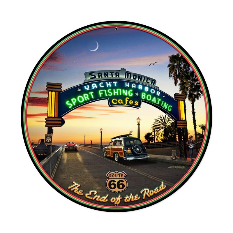 Santa Monica Pier XL, Automotive, Round Metal Sign, 28 X 28 Inches