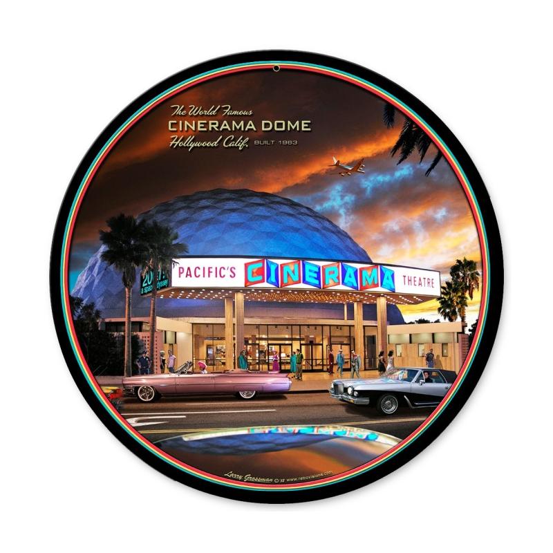 Cinerama Dome, Automotive, Round Metal Sign, 14 X 14 Inches