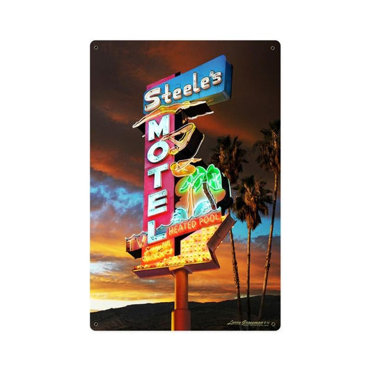 Steel's Motel Sign, Metal Sign, Metal Sign, 12 X 18 Inches