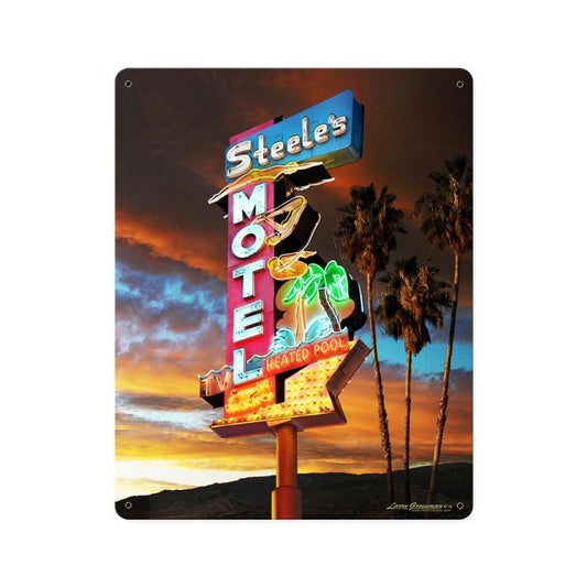 Steel's Motel Sign, Metal Sign, Metal Sign, 12 X 15 Inches