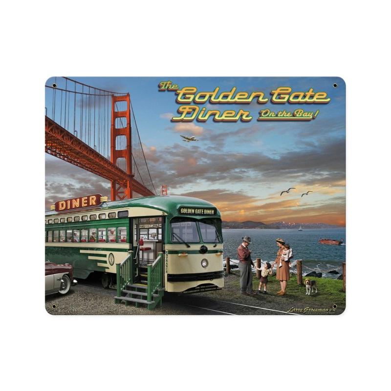 Golden Gate Bridge Diner Sign, Metal Sign, Metal Sign, 12 X 15 Inches