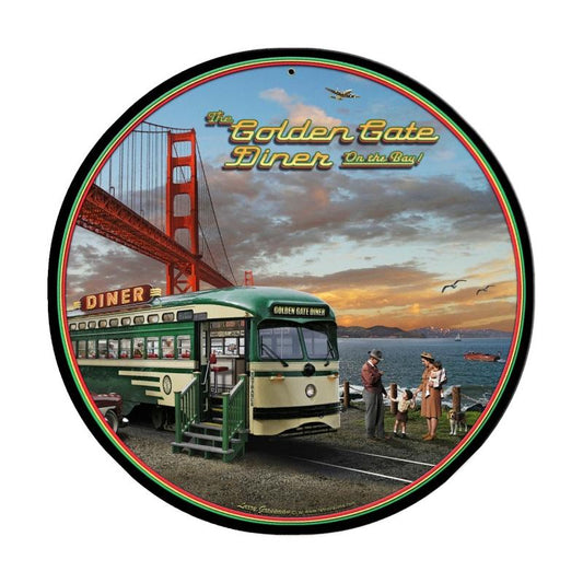 Golden Gate Bridge Diner Sign, Travel, Round Metal Sign, 14 X 14 Inches