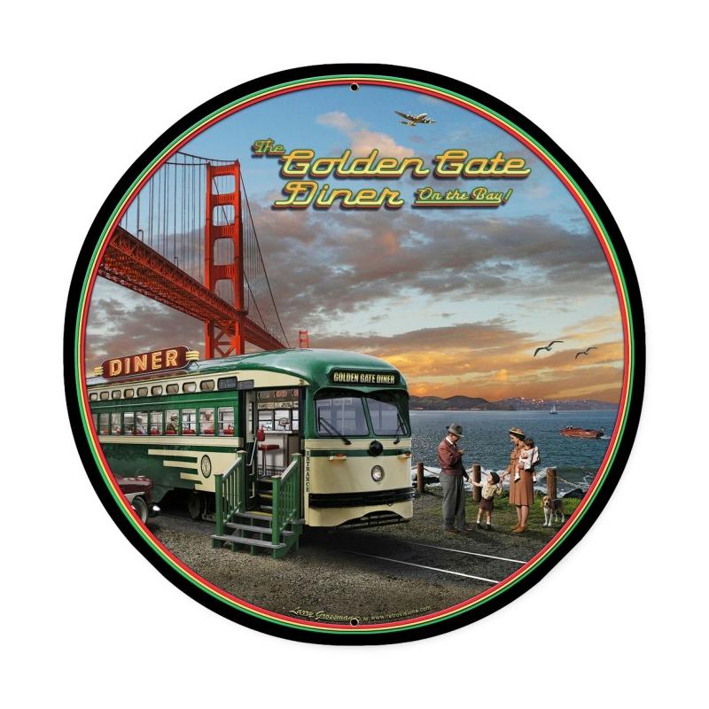 Golden Gate Diner, Travel, Round Metal Sign, 28 X 28 Inches