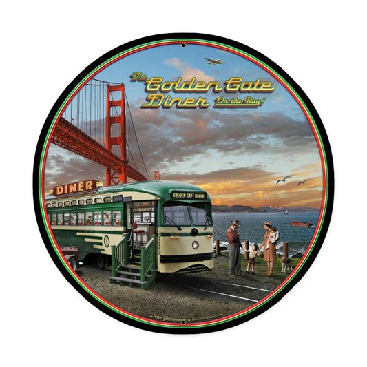 Golden Gate Diner, Travel, Round Metal Sign, 28 X 28 Inches