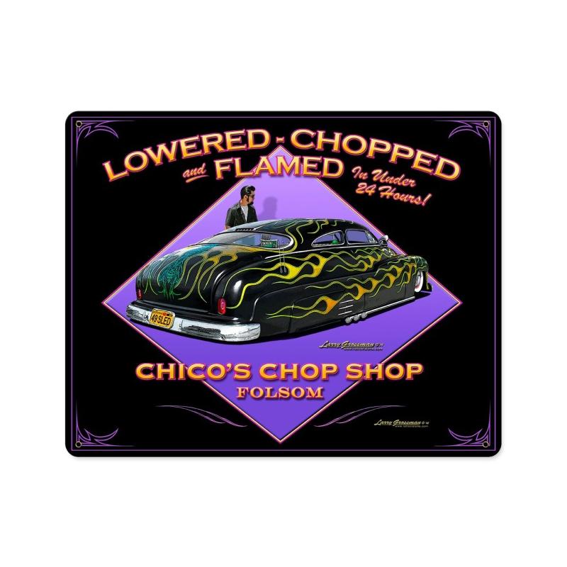 Lowered Chopped & Flamed, Automotive, Vintage Metal Sign, 15 X 12 Inches