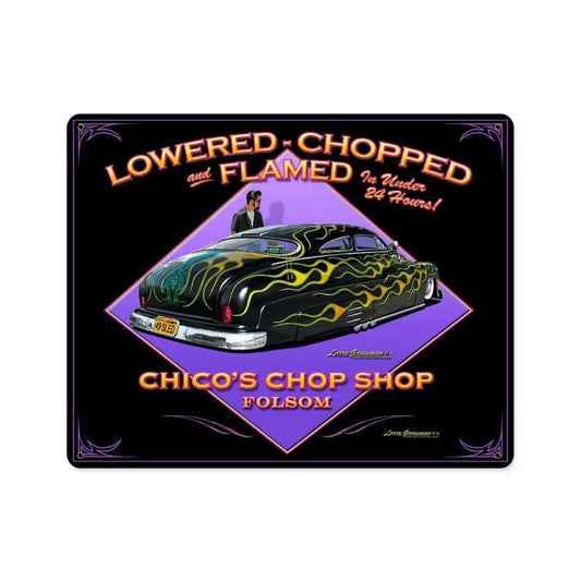 Lowered Chopped & Flamed, Automotive, Vintage Metal Sign, 15 X 12 Inches