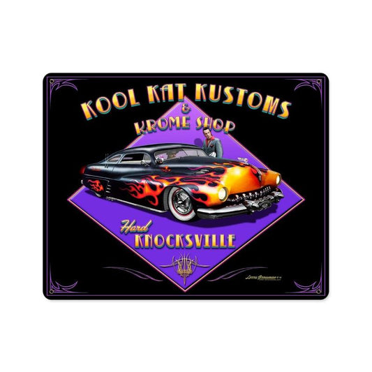 Kool Kat Kustoms, Automotive, Vintage Metal Sign, 15 X 12 Inches