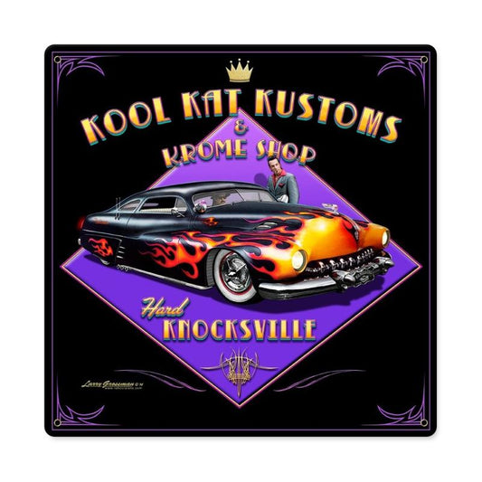 Kool Kat Kustoms, Automotive, Vintage Metal Sign, 12 X 12 Inches