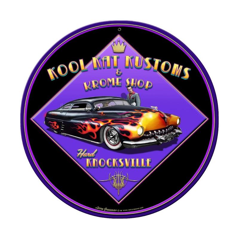 Kool Kat Kustoms, Automotive, Round Metal Sign, 14 X 14 Inches