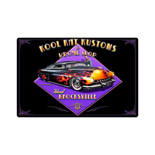 Kool Kat Kustoms, Automotive, Metal Sign, 18 X 12 Inches