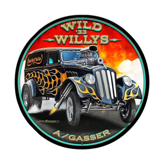 Wild Willys, Automotive, Round Metal Sign, 28 X 28 Inches