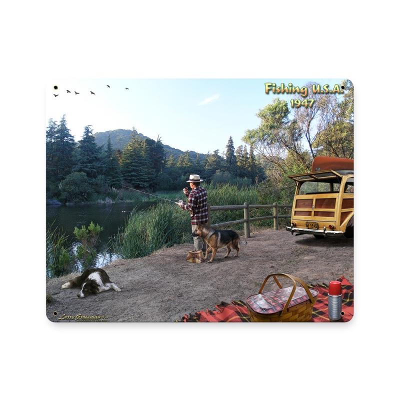 Fishing USA 1947, Automotive, Metal Sign, 15 X 12 Inches