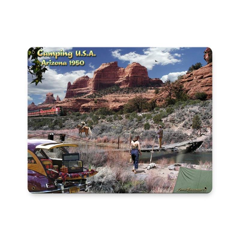 Camping USA 1950, Automotive, Metal Sign, 15 X 12 Inches