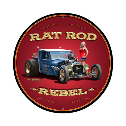 Rat Rod Rebel, Automotive, Round Metal Sign, 28 X 28 Inches
