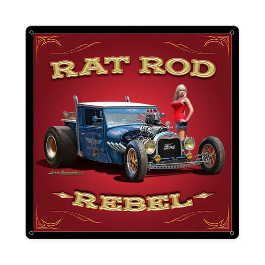 Rat Rod Rebel, Automotive, Metal Sign, 18 X 18 Inches