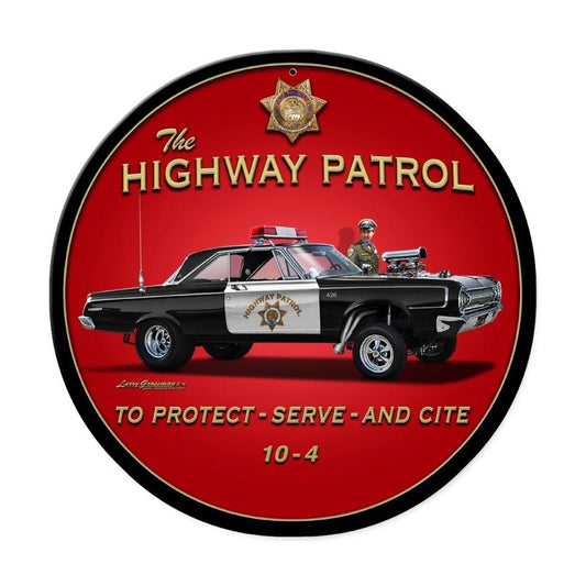 Highway Patrol, Automotive, Round Metal Sign, 14 X 14 Inches