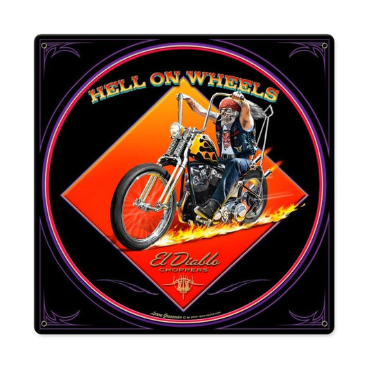 Hell On Wheels, Motorcycle, Metal Sign, 12 X 12 Inches