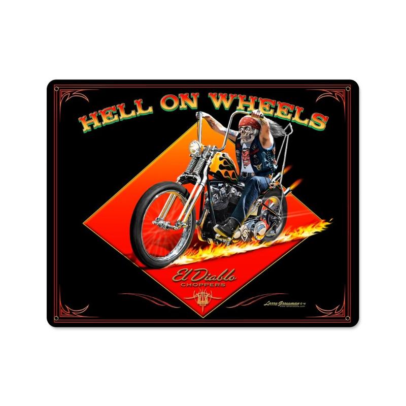 Hell On Wheels, Motorcycle, Metal Sign, 15 X 12 Inches