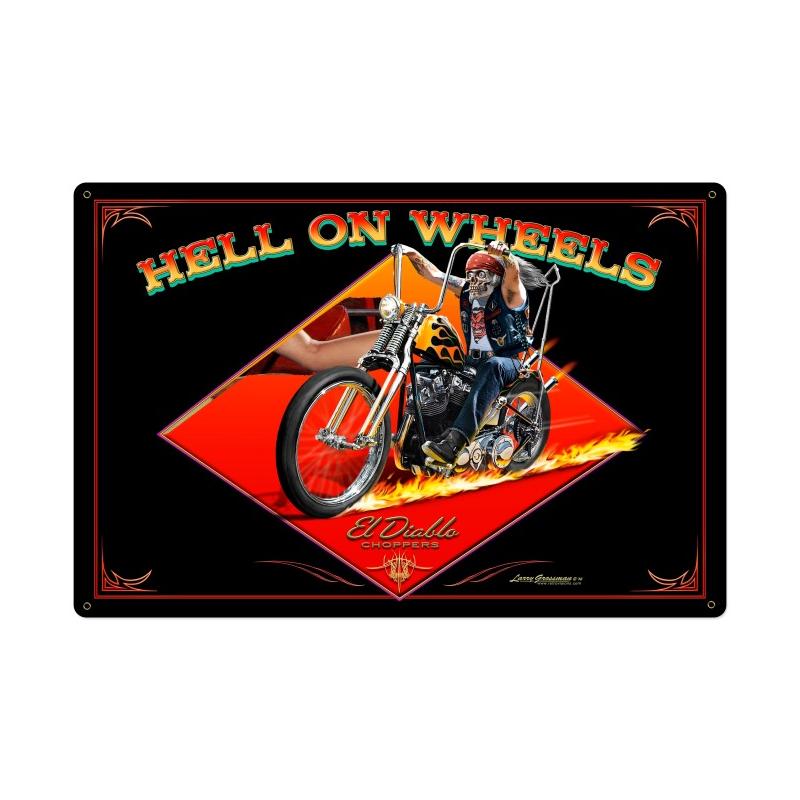 Hell On Wheels, Motorcycle, Metal Sign, 36 X 24 Inches