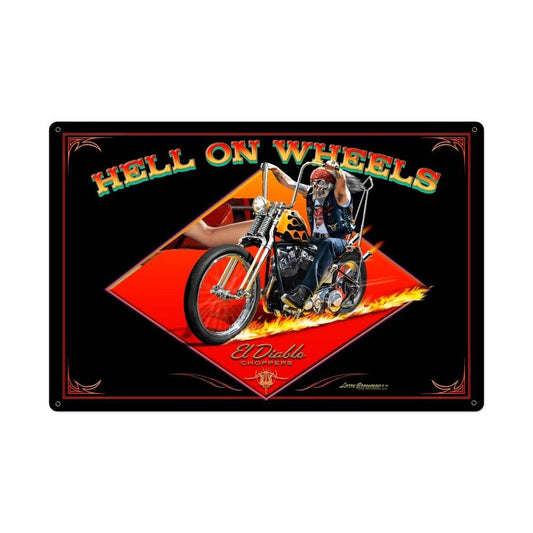 Hell On Wheels, Motorcycle, Metal Sign, 36 X 24 Inches