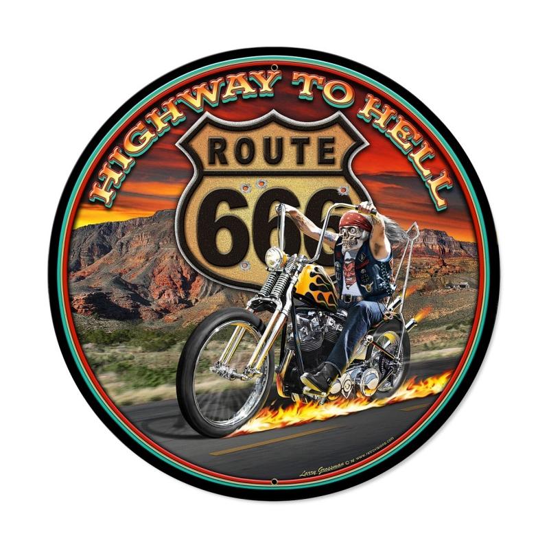 Highway to Hell, Motorcycle, Round Metal Sign, 28 X 28 Inches