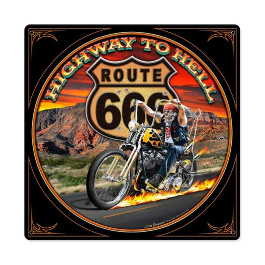 Highway To Hell, Motorcycle, Metal Sign, 12 X 12 Inches