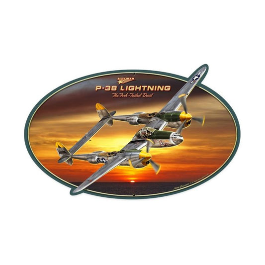 P38, Aviation, Custom Metal Shape, 28 X 18 Inches