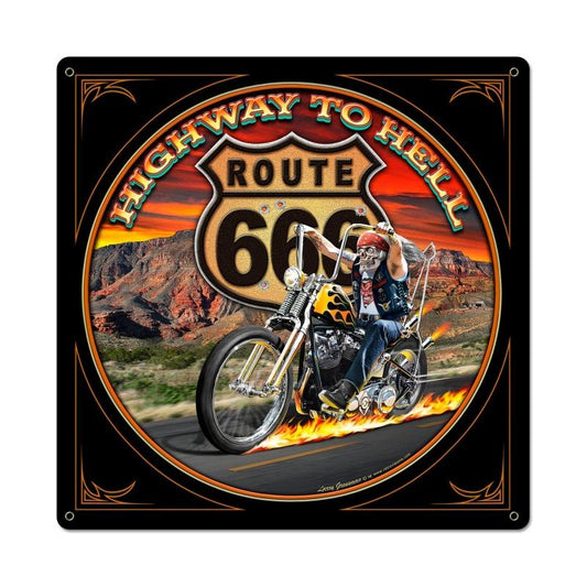 Highway To Hell, Motorcycle, Metal Sign, 24 X 24 Inches