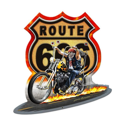 Route 666, Motorcycle, Metal Sign, 17 X 18 Inches