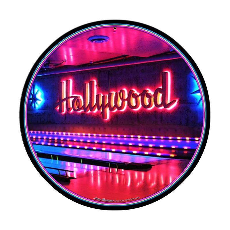 Hollywood, Travel, Round Metal Sign, 14 X 14 Inches