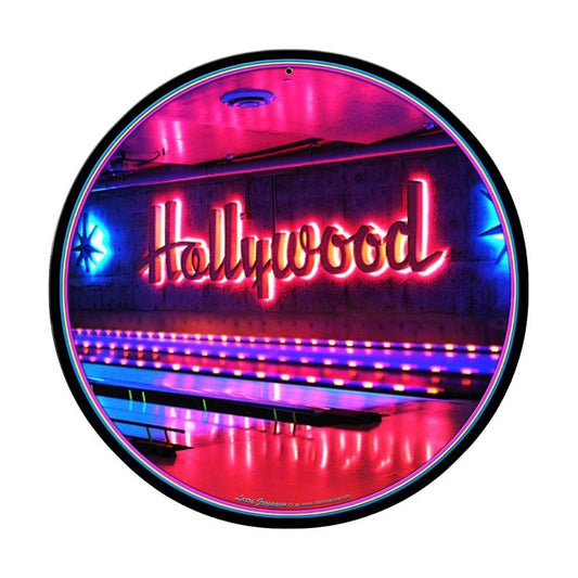 Hollywood, Travel, Round Metal Sign, 14 X 14 Inches