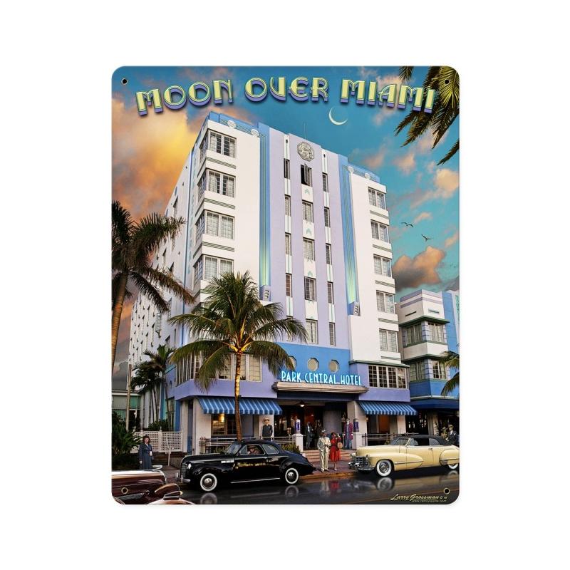 Moon Over Miami, Metal Sign, Metal Sign, 12 X 15 Inches