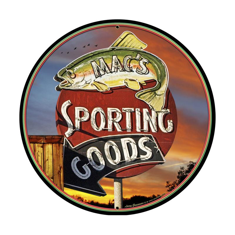 Sporting Goods, Sports and Recreation, Round Metal Sign, 28 X 28 Inches