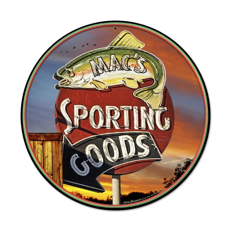 Sporting Goods, Sports and Recreation, Round Metal Sign, 14 X 14 Inches