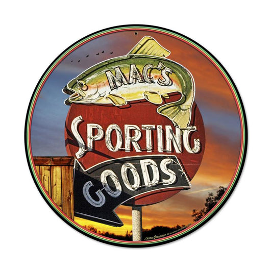 Sporting Goods, Sports and Recreation, Round Metal Sign, 14 X 14 Inches