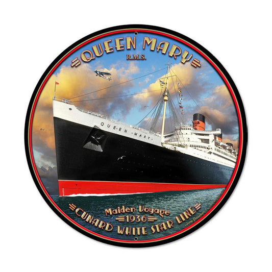 Queen Mary, Ocean and Nautical, Round Metal Sign, 28 X 28 Inches
